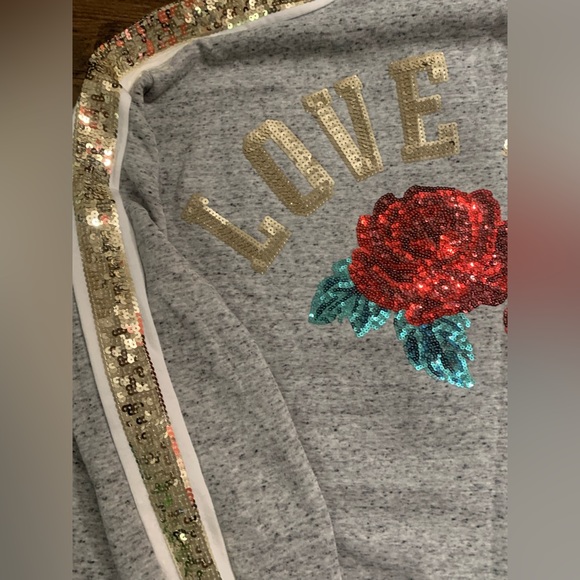 PINK VS ROSES BLING HOODIE / JOGGERS OUTFIT SET LARGE - Picture 8 of 10